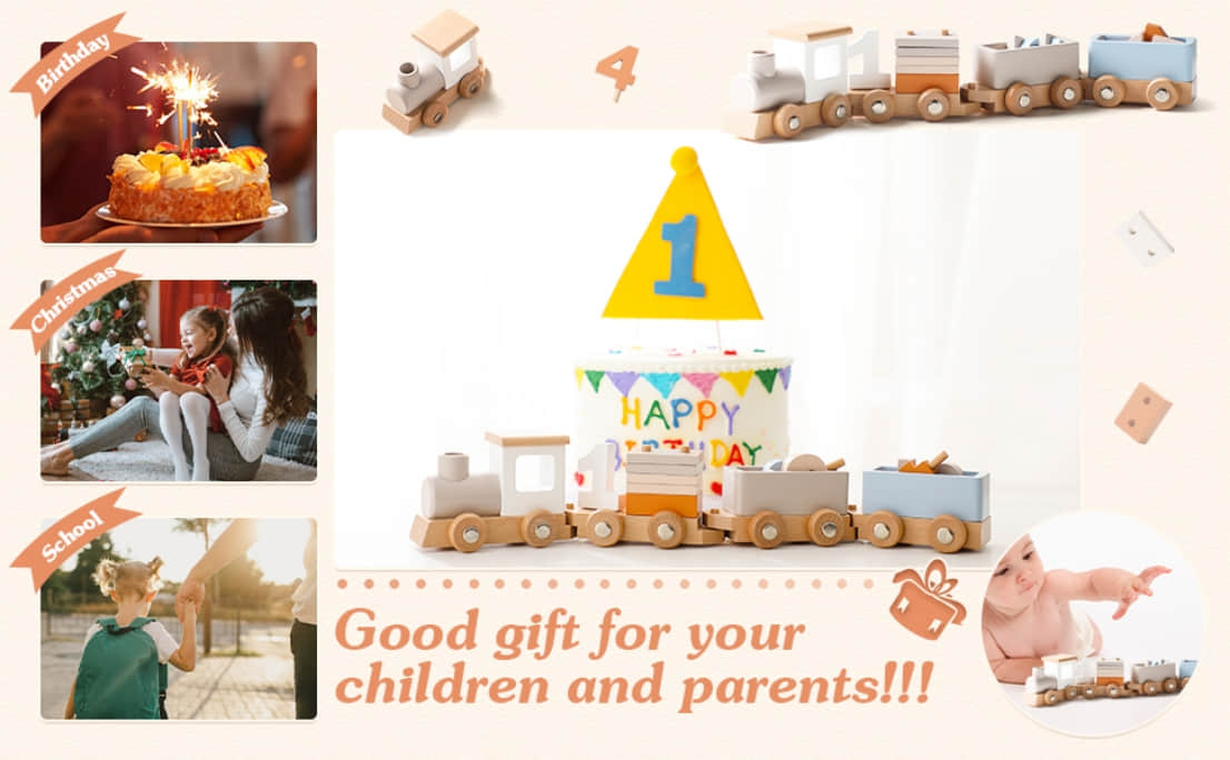 Wooden Train Set for Baby Toys with Numbers and Blocks Train Toy 12 PCS for Toddler Boys and Girls
