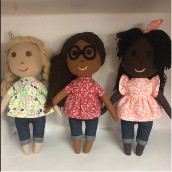 his is a set of handmade multicultural girl rag dolls, designed with the core concept of racial incl